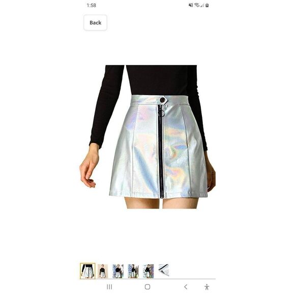 New Med Allegra K Silver Metallic Shiny Holigraphic Zipper Mini Skirt NWT - Picture 1 of 8